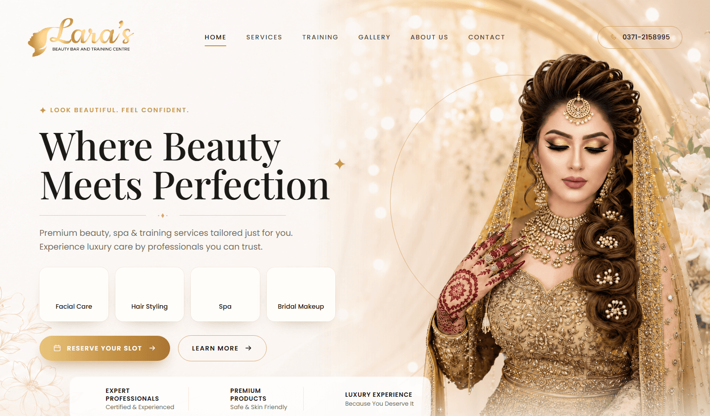 Lara's Beauty Bar & Training Centre — Landing Page preview